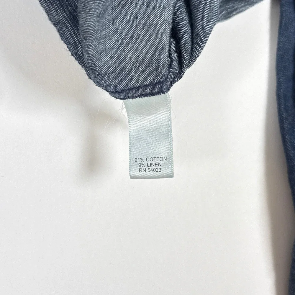 Banana Republic Denim Button Down Mens Large Blue Cotton Linen Blend Workwear